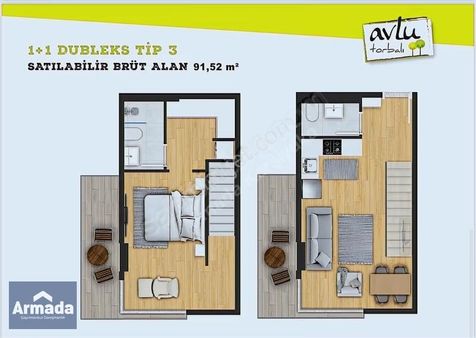 Avlu Torbalı Satılık 1+1 Dubleks Lüks Daire Tip A3