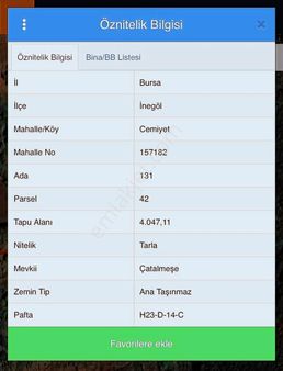 Bursa İnegöl Cemiyet Satılık 4047 M2 Müstakil Tapulu Tarla