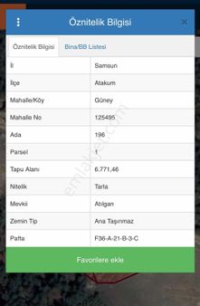 Atakum Güney De 8600 M2 İki Parsel Çevızlık