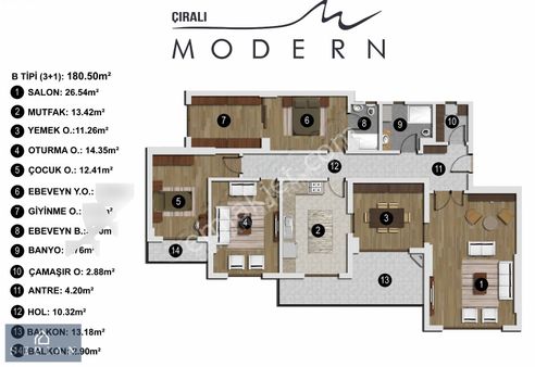 Sepiandan Çıralı Modernde Kiralık 180 M² 3,5 + 1 Peyzaj Cepheli