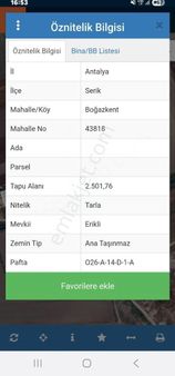 Serik Boğazkentte Satılık Tarla