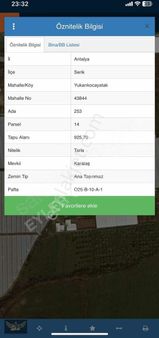 Serik Yukarıkocayatak Satılık Müstakil 925 M2 Tarla