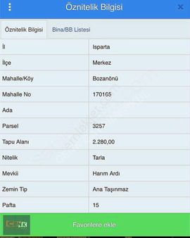 Isparta Merkez Bozanönü Köyü Satılık Arazi