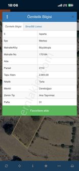 Isparta Antalya Yolu Üzeri Tek Tapu Satılık Tarla