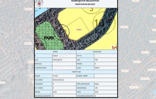 Gümüşova Merkezde Çok Güzel Konumda Satılık 283 M2 Arsa