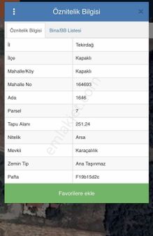 Kapaklıda Merkeze Yakın 251 M² Uygun Fiyatlı Satılık Arsa