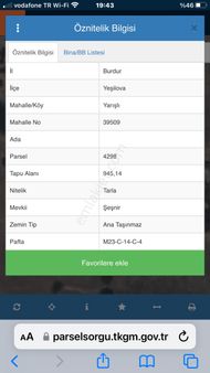 Burdur Yeşilova Yarışlı Köyünde Şeşnir Mevkisinde 945,14 M2 Yatırımlık Satılık Tarla