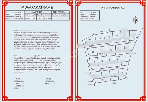 Kapaklının İncisi Pınarçada Satılık 226 M2 Hisse