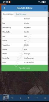 Ayvalık Kücükköyde İmar Sınırında 305 M2 Yatırımlık Arsa Kartal Emlak