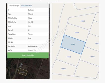 Mir'den Balıkesir/altıeylül Kürse 739.00 M2. Arsa 2.kata İmarlı