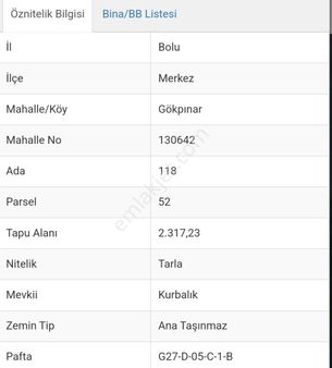 Eu Gayrimenkul'den Bolu Gökpınar Köyünde 3300 Metrekare Tarla