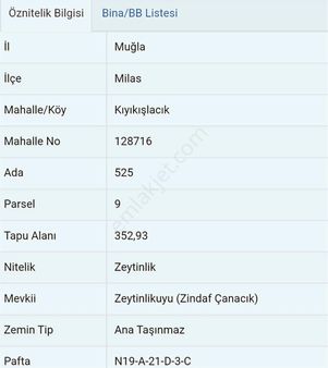 Eu Gayrimenkul'den Milas Kıyıkışlacıkta Villaların Dibinde Denize 135 Metre Mesafede Zeytinlik