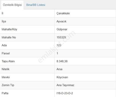 Eu Gayrimenkul'den Çanakkale Ayvacık Gülpınar'da 8348 Metrekare İmarlı Arsa