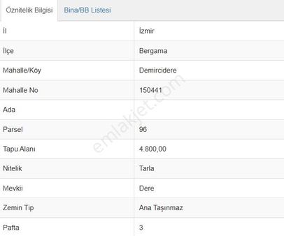 Eu Gayrimenkul'den İzmir Bergama Demircidere Köyünde 6900 Metrekare Tarla Ve Elmalık