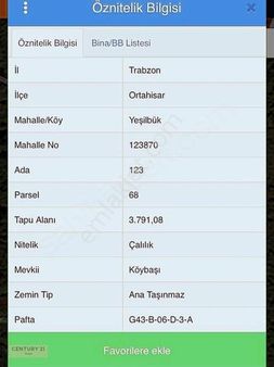 Trabzon Ortahisar Yeşilbük'te 3791m2 Satılık Tarla