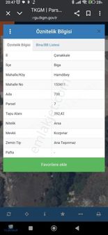 Çanakkale Biga Hamdibey Mahallesinde Satılık 392 M2 Arsa