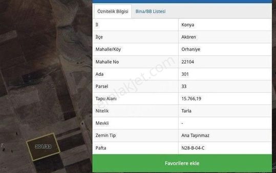 Konya Akören Orhaniye 6 Parça Satılık Tarla
