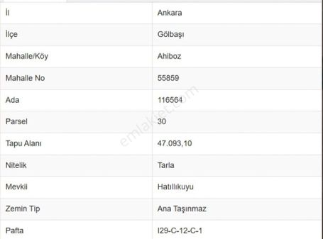 Gölbaşı İlçesi Ahiboz Mah. Satılık Tarla