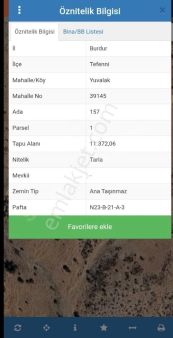 Burdur Tefennide Satlık Tarla