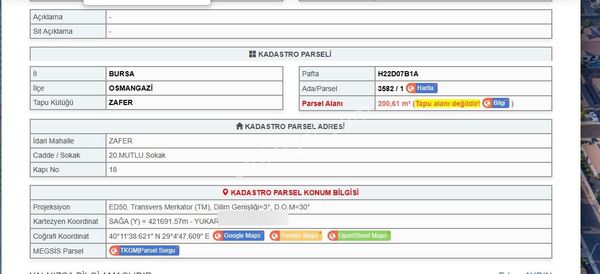 Bursa Osmangazi Zafer Mahallesi Köşebaşı Satılık Arsa