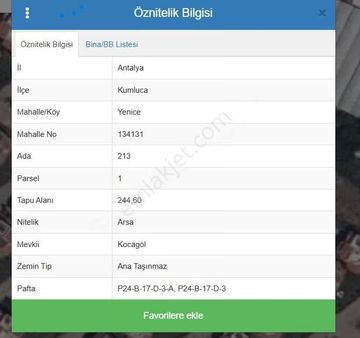 Kumluca Mavikent ( Yenice Köyü ) Satılık Villa Arsası