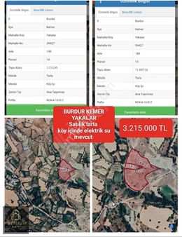 13 Dönüm Su Ve Elektrik Sorunu Yok - Satılık Tarla Burdur Kemer