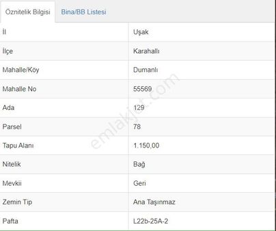 Karahallı Dumanlı Yerleşime Yakın 1150 M2 Satılık Bağ Bahçe