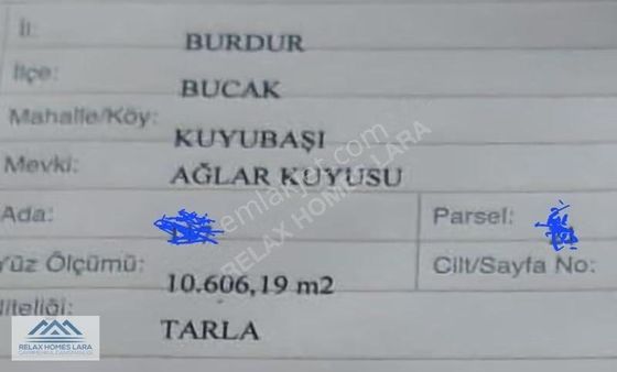 Burdur Bucak Kuyubaşın Da 10.606 Mt Satılık Tarla
