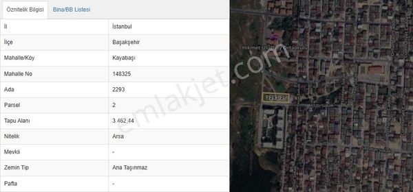 Emlakyaptan Başakşehir Kayabaşında Satılık İmarlı 3462 M2 Arsa