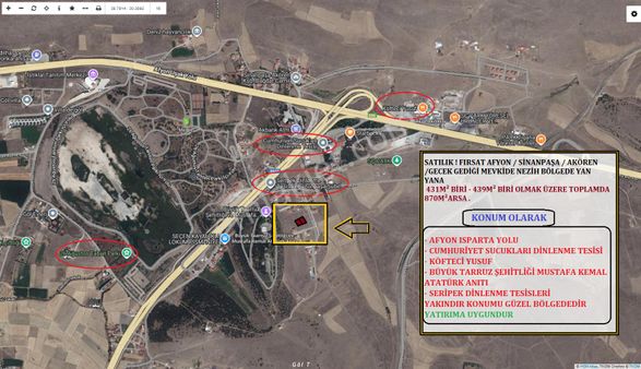 Afyon Üçok Emlaktan Sinanpaşa / Akörende Fırsat 870m² Nezih Bölgede Arsa