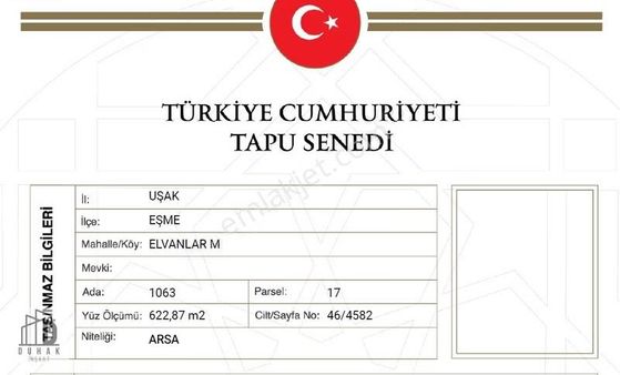 Uşak Eşme Elvanlarda Satılık Konut İmarlı Arsa