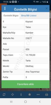 Talas Kamber Mah. Satılık Tarla