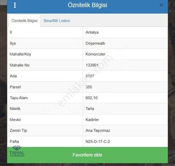 Antalya Döşemealtı Kömürcüler'de Yatırımlık Satılık 602 M2 Tarla