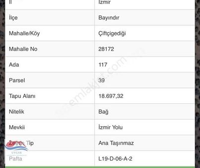 Bayındır Çiftçi Gediği Mahallede Bulunan Satılık Bahçe