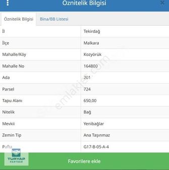 Tekirdağ Malkara Kozyörük'te 650 M2 Müstakil Tapulu Satılık Bağ