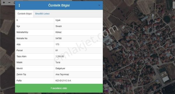 Uşak Sivaslı Kökez Köyünde 1.204 M2 Satılık Tarla Cb Ph