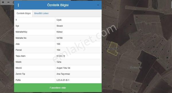 Uşak Sivaslı Kökez Köyünde 9.643 M2 Satılık Tarla Cb Ph