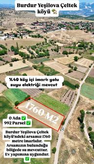 Burdur Yeşilova Çeltek Köyü Köycivarı Mevki Satılık İmarlı Arsa No.20598​