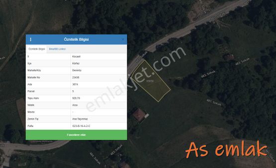 As Emlak Tan Dereköy'de Yola Cepheli Konut İmarlı 929.70m² Arsa