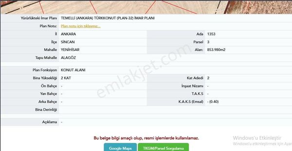 Turyap Yapracık 'tan !!! Acil !!! Yenihisarda 854m² Müstakil Villa Parseli