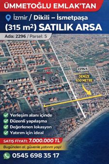 Dikili Ümmetoğlu'ndan Villa İmarlı Arsa Denize 650 Metre