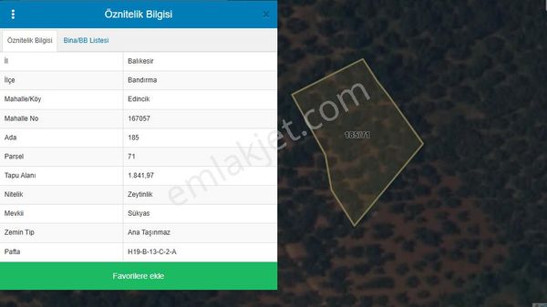 Century 21 Bal'dan Bandırma Edincik Mahallesinde Satılık Zeytinlik