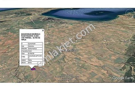 Gelibolu Süleymaniye'de Deniz Manzaralı 8.578 M Kare Tarla