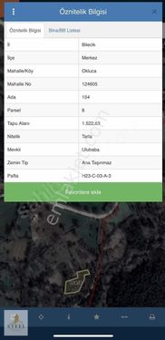 TARLA PAZARINDAN BİLECİK MERKEZ OKLUCA 1.522 M2 YATIRIM FIRSATI