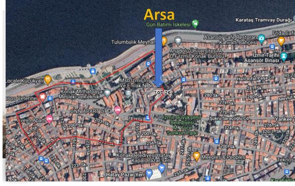  İzmir Konak'ta denize 300 m, deniz manzaralı 5 kat imarlı fırsat arsa