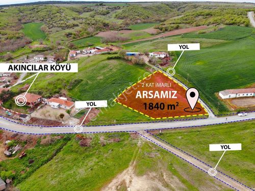 Edirne Meriç Akıncılar Köyünde %50 İmarlı 1840m2 Satılık Arsa