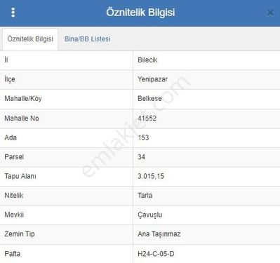 EMLAKYAP TUZLA'DAN BİLECİK BELKEŞE KÖYÜ YATIRIMLIK FIRSAT TARLA