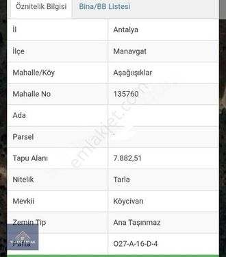 YILMAZ EMLAKTAN SATILIK TARLA TEK TAPU 1.18.M2