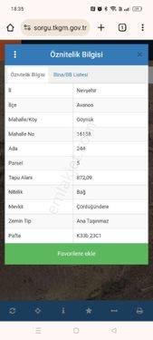 ÇAKIR GAYRİMENKUL DEN AVONOS GÖYNÜKTE SATILIK BAĞ