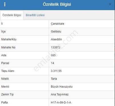  ÇANAKKALE/GELİBOLU MERKEZDE SATILIK TARLA